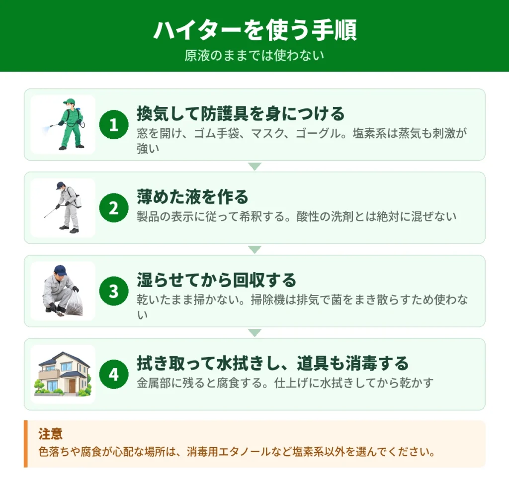 ハイターでハクビシンのフンを消毒する手順