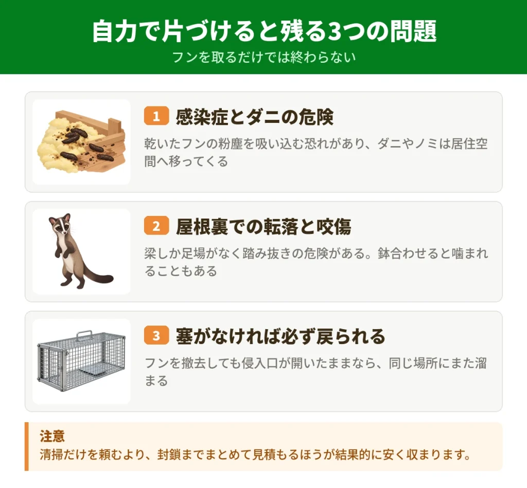 ハクビシンのフン処理を業者に依頼したほうがよい3つの理由