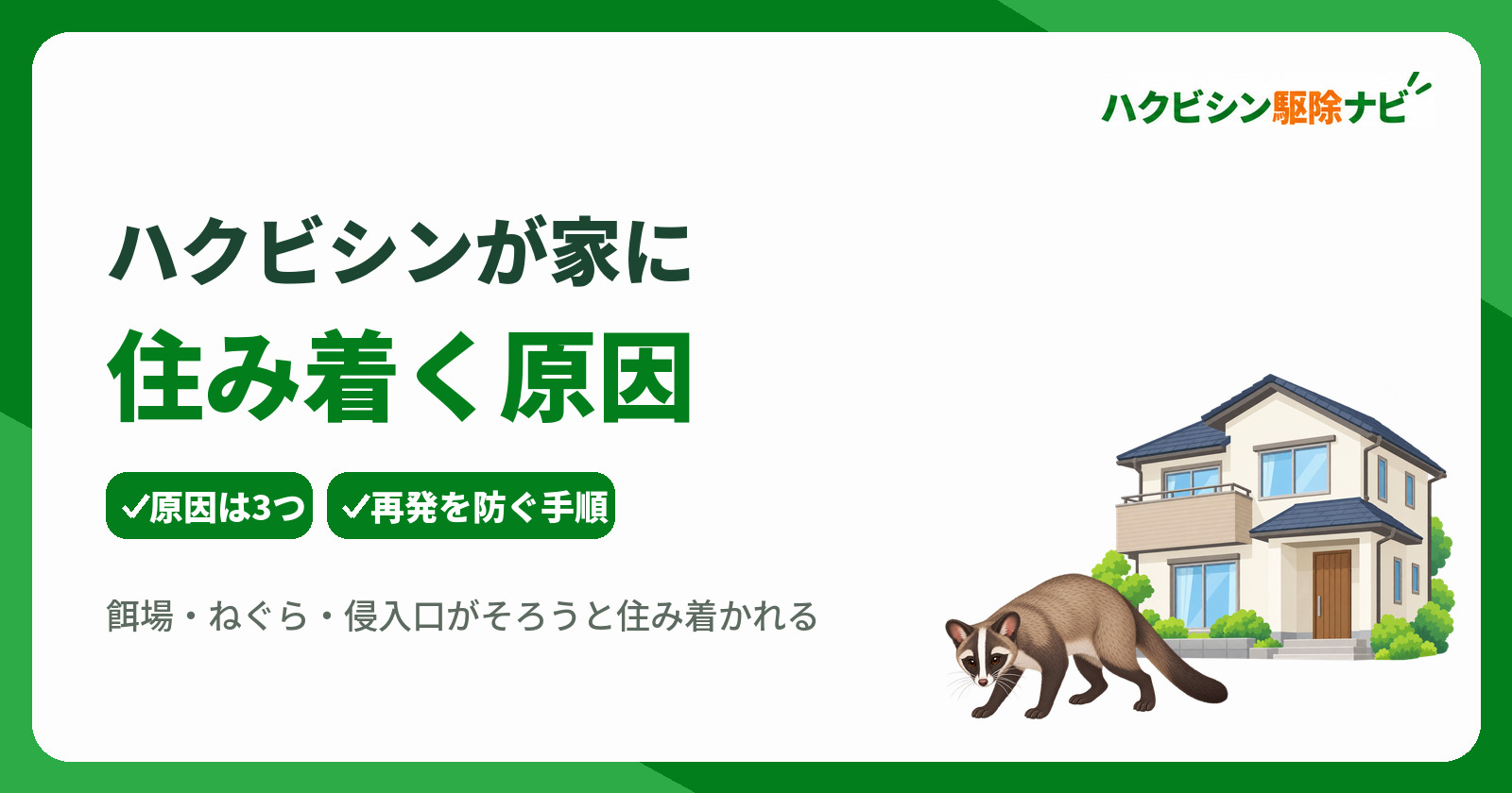ハクビシンが家に住み着く原因とは?安全に追い出して再発を防ぐ正しい対処法