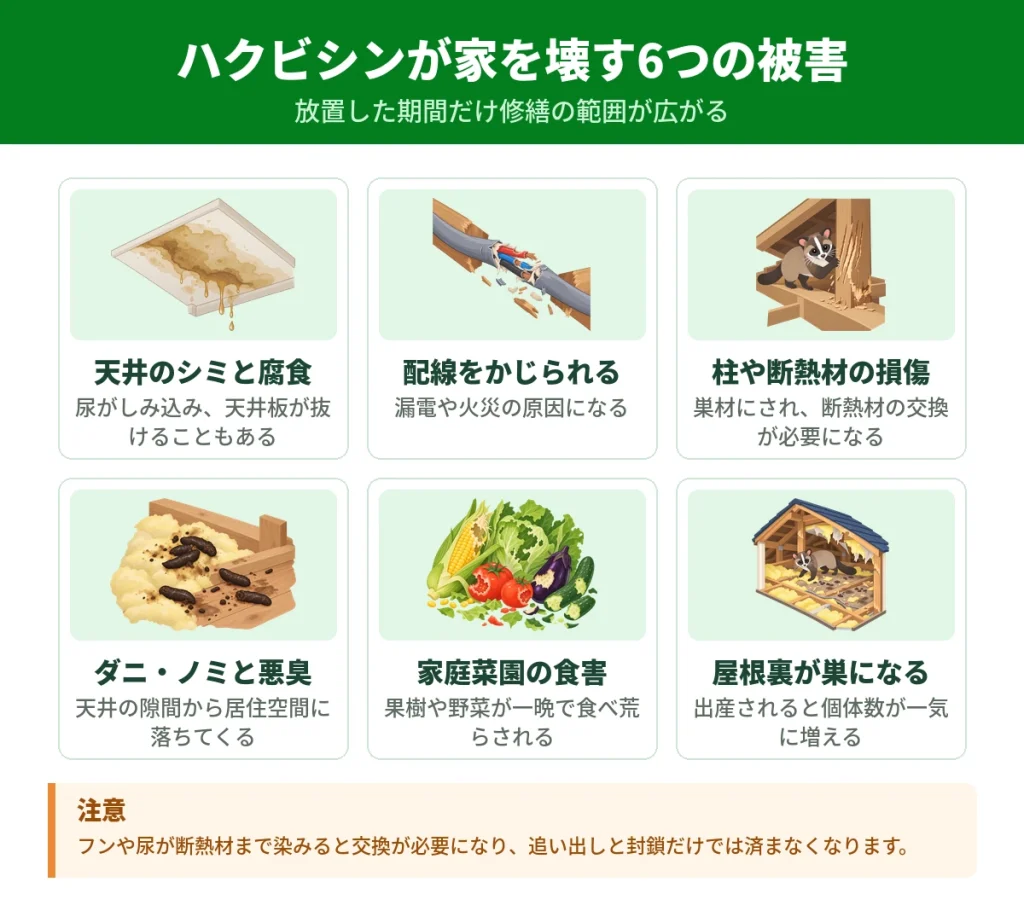 ハクビシンが家に与える6つの被害