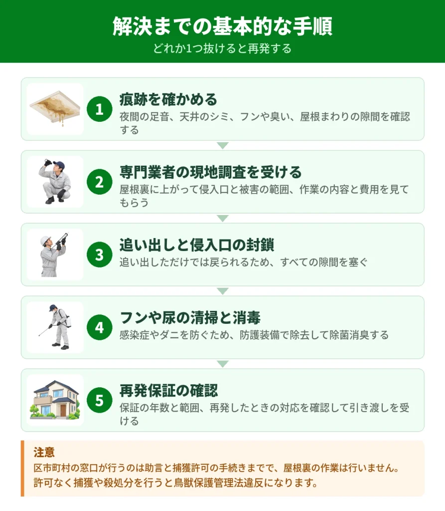 屋根裏のハクビシン被害を解決するまでの手順