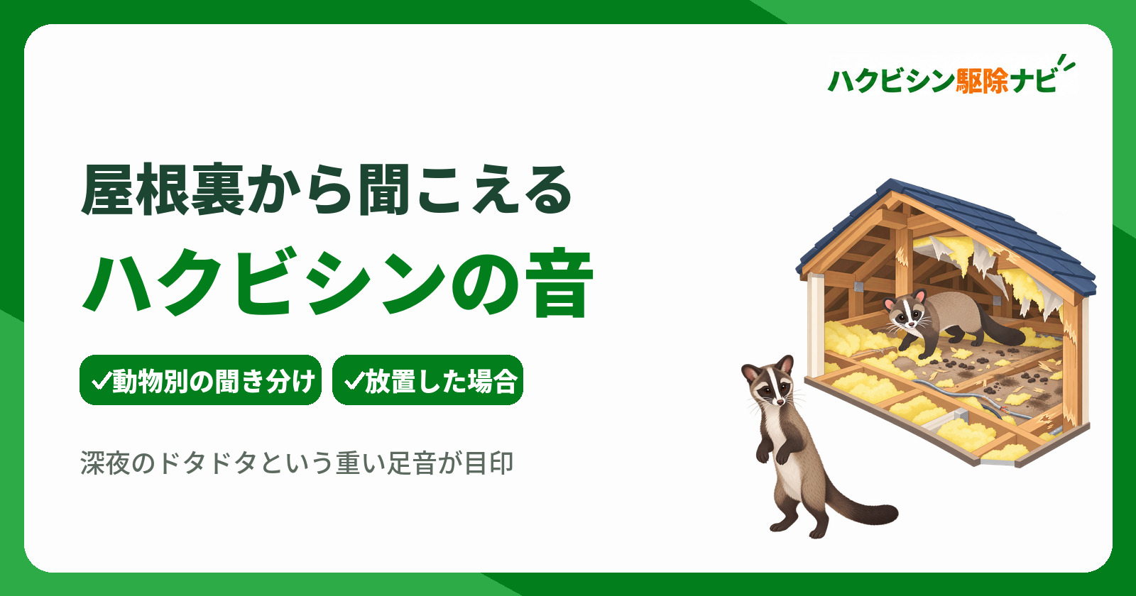 ハクビシンによる屋根裏の音の特徴とは?夜間の足音と住み着きへの対策