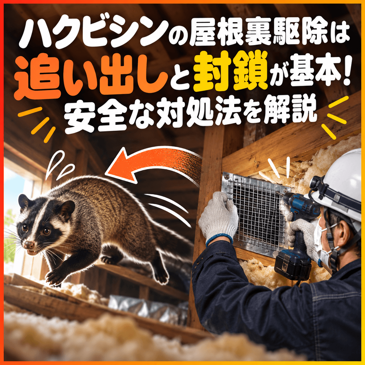 ハクビシン 屋根裏駆除 追い出し 封鎖