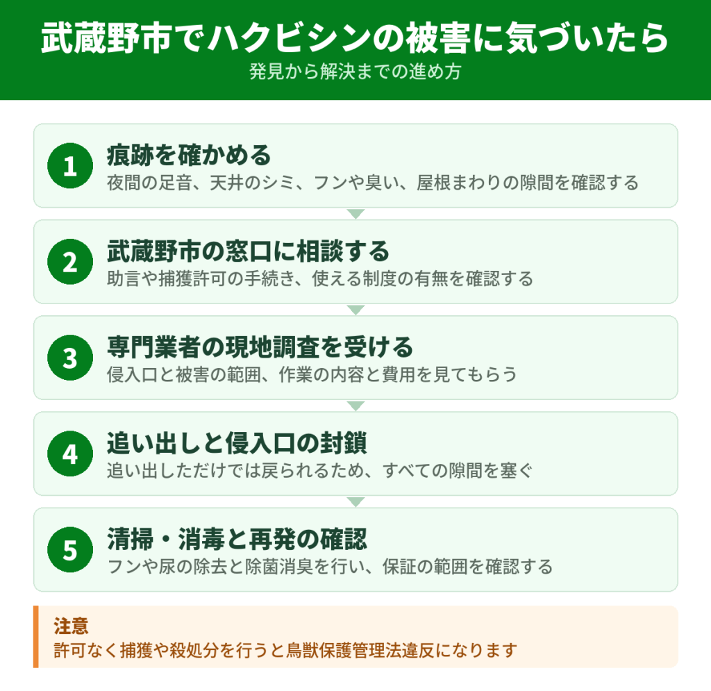 武蔵野市でハクビシンの被害に気づいてから解決するまでの流れ