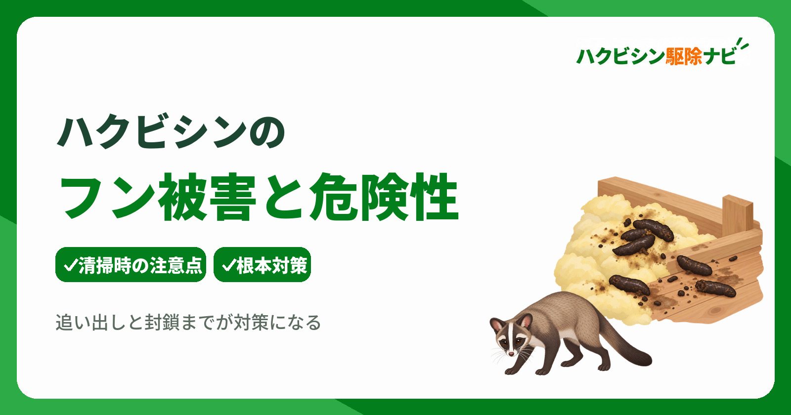 ハクビシンのフン被害と危険性!清掃時の注意点と根本対策