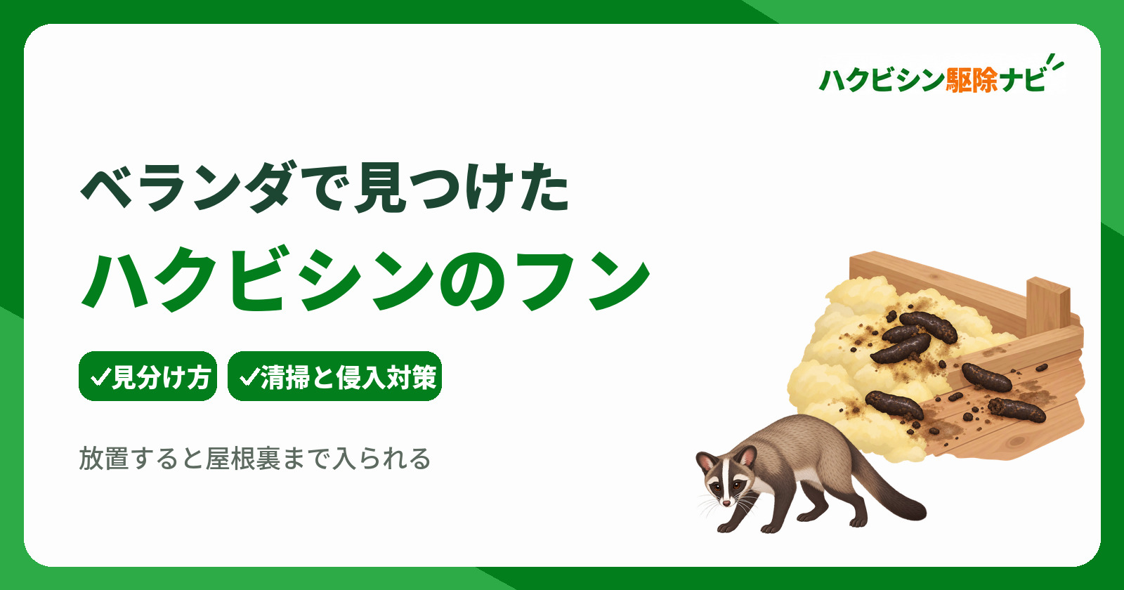 ベランダでハクビシンのフンを発見した際の安全な清掃手順と侵入対策