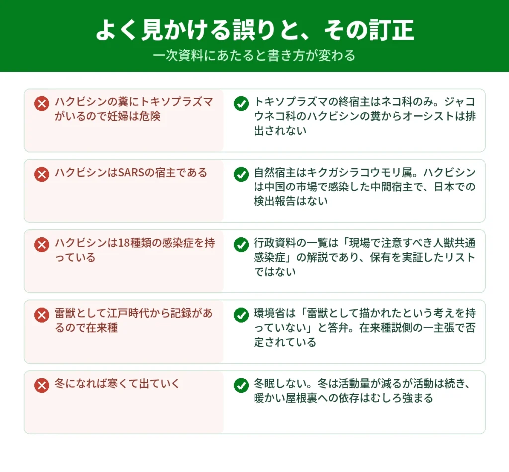 ハクビシンについてよく見かける誤った記述と、その訂正