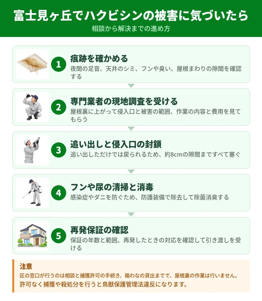 富士見ヶ丘でハクビシンの被害に気づいてから解決するまでの流れ