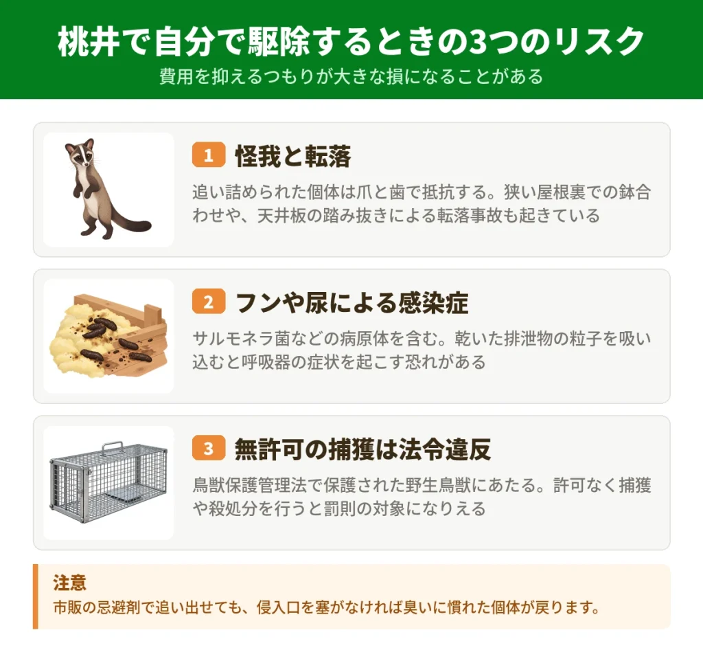 桃井でハクビシンを自分で駆除する前に知っておきたい3つのリスク